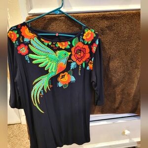 Colorful Printed Embroidered Women's Top